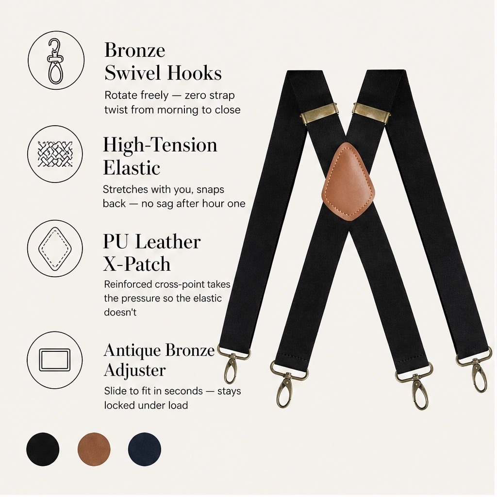 Bracewell – X-Back Hook-Clip Suspenders with Antique Bronze Buckles + 50% OFF