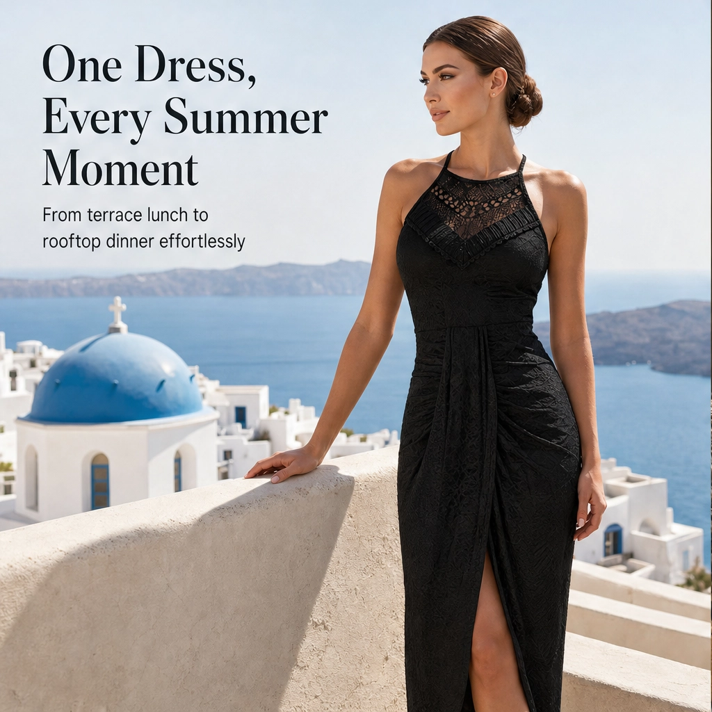 Marisol – Halter Neck Asymmetrical Eyelet Maxi Summer Dress + 50% OFF