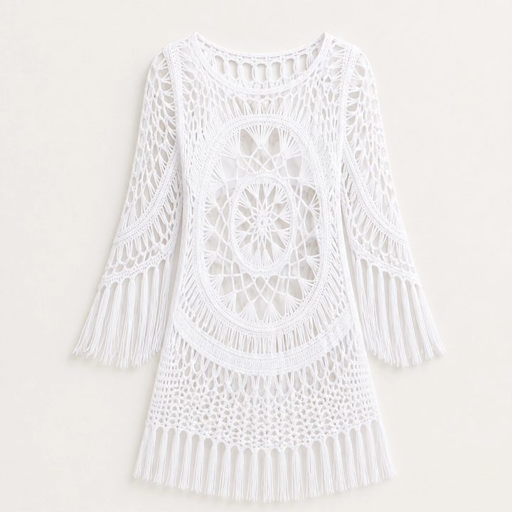 Marévah – Crochet Tassel Beach Cover-Up with Flowing One-Size Fit + 50% OFF