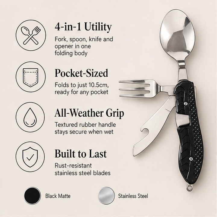 Emberwick – Folding 4-in-1 Stainless Steel Camp Cutlery Set + 50% OFF