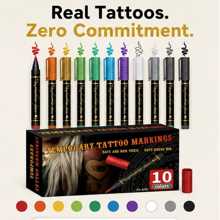 Inkmuse – 10-Color Water-Resistant Temporary Tattoo Marker Set + BUY 1 PICK 1