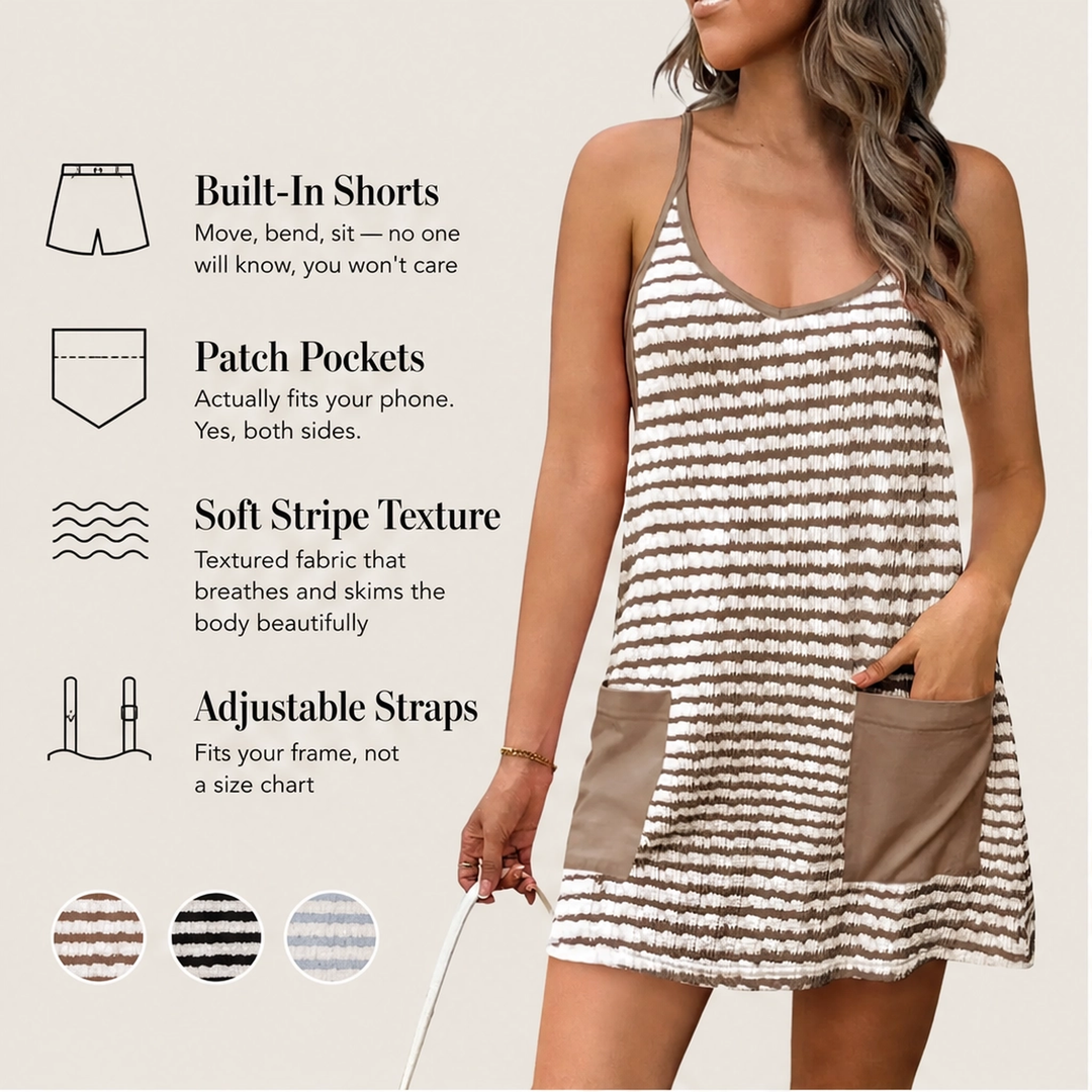 Solene – Striped Mini Dress with Built-In Shorts &amp; Pockets + 50% OFF