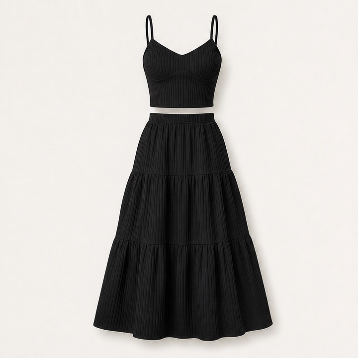 Solène – Tiered Crinkle Two-Piece Cami Top &amp; Maxi Skirt Set + 50% OFF