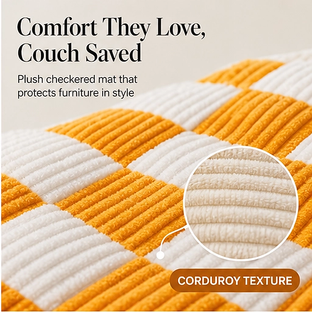 Denwyck – Plush Checkered Anti-Slip Dog Couch Mat &amp; Furniture Protector + 50% OFF