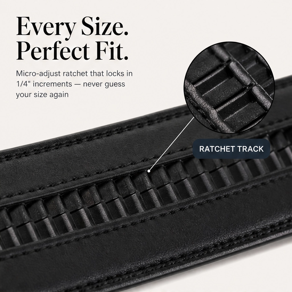 Latchford – Micro-Adjust Leather Ratchet Belt with Hidden Track + 50% OFF