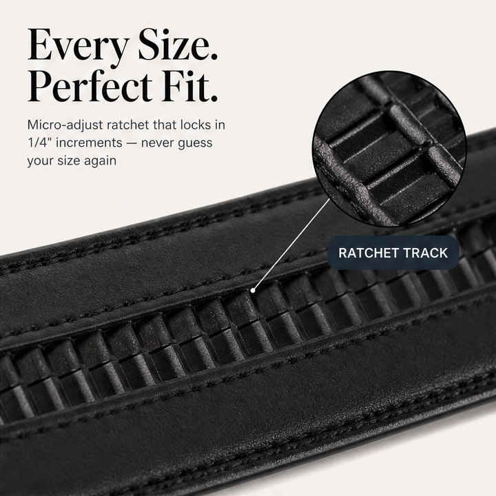 Latchford – Micro-Adjust Leather Ratchet Belt with Hidden Track + 50% OFF