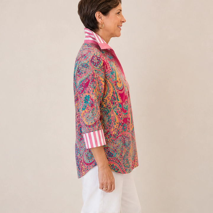 Poplyn – Paisley Popover Shirt with Striped Turn-Back Cuffs + 50% OFF