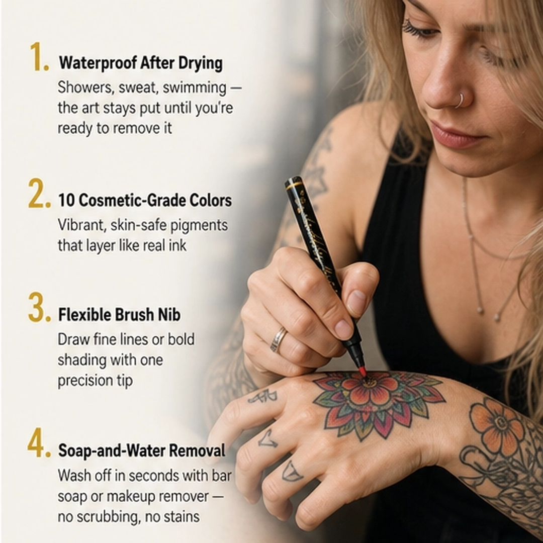 Inkmuse – 10-Color Water-Resistant Temporary Tattoo Marker Set + BUY 1 PICK 1