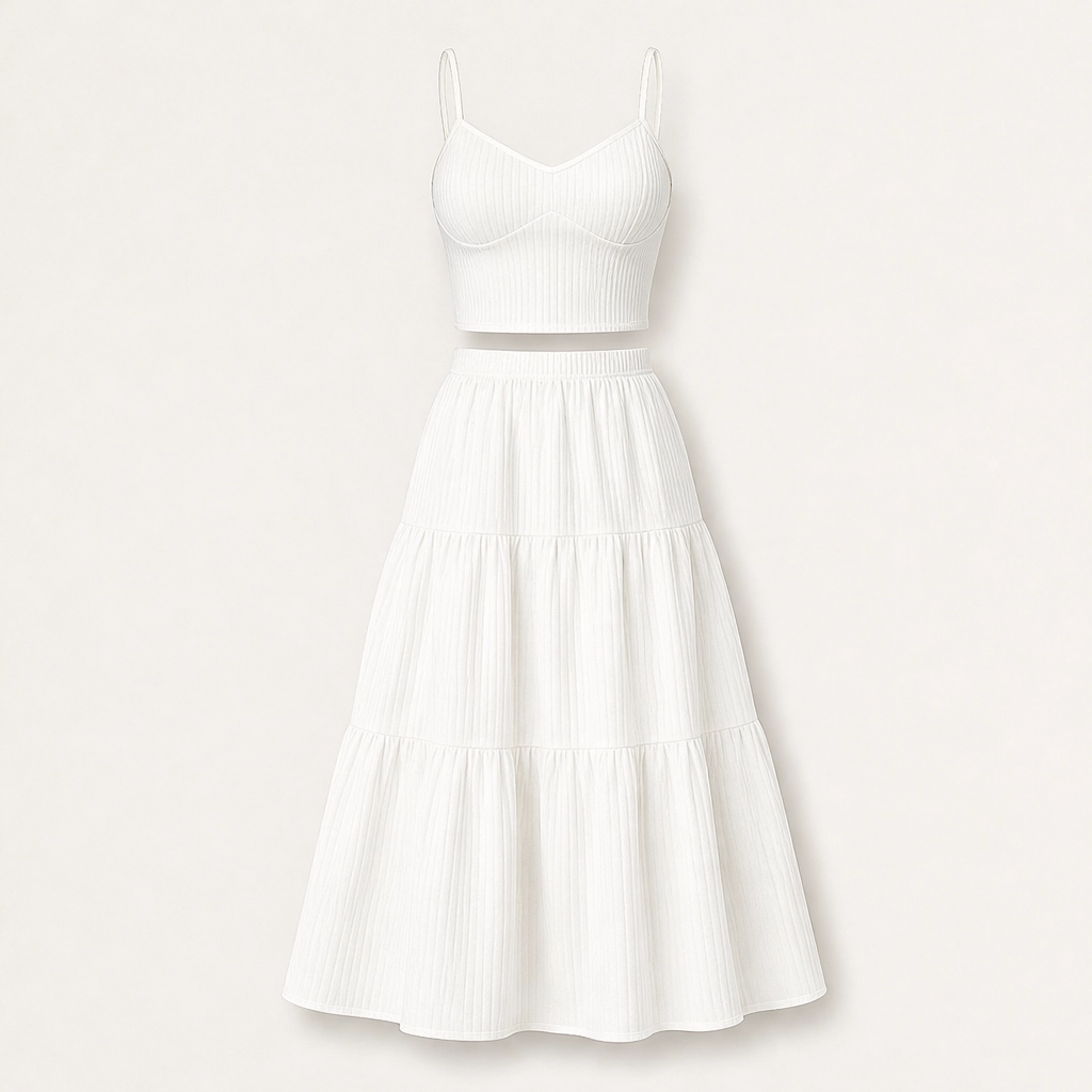 Solène – Tiered Crinkle Two-Piece Cami Top &amp; Maxi Skirt Set + 50% OFF