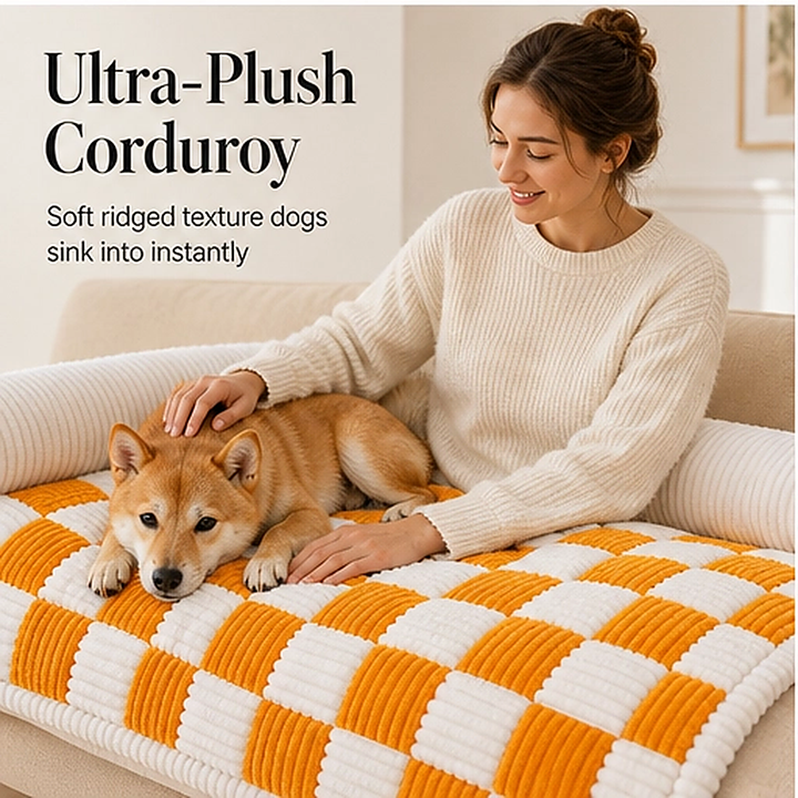 Denwyck – Plush Checkered Anti-Slip Dog Couch Mat &amp; Furniture Protector + 50% OFF