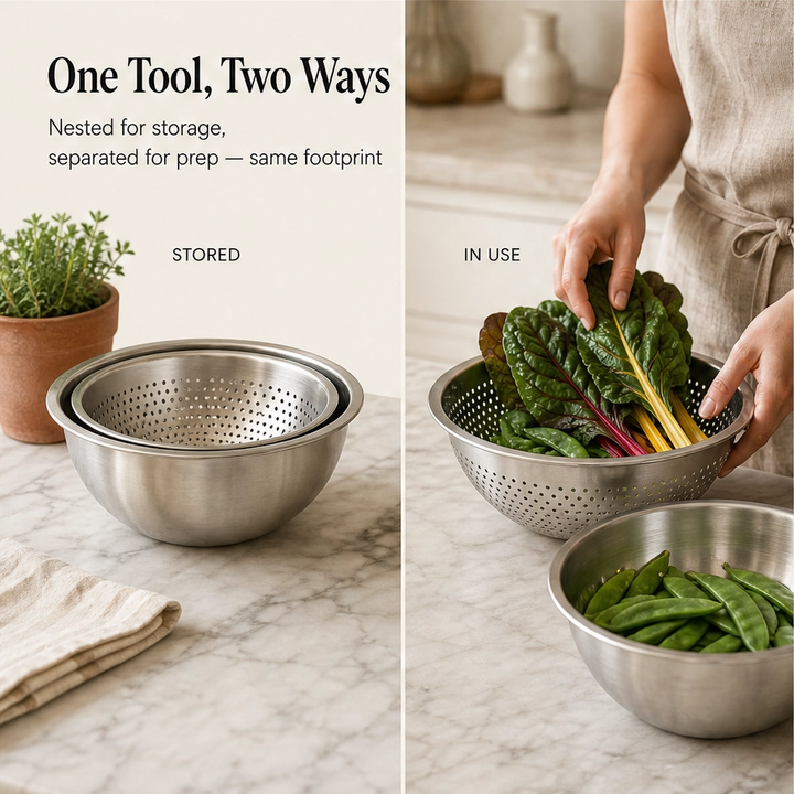 Prepwell – 3-in-1 Stainless Steel Basin with Grater Lid &amp; Drain Basket + 50% OFF
