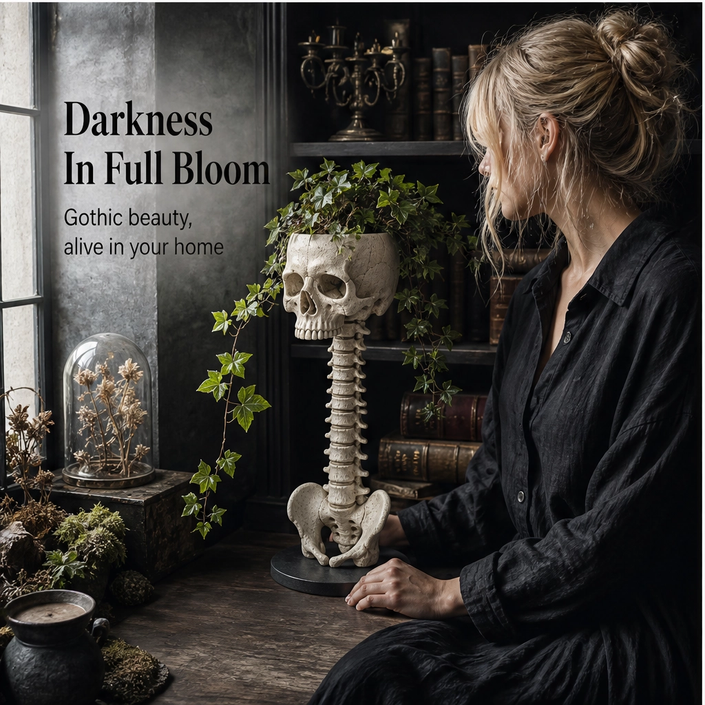 Vertebloom – Gothic Skull &amp; Spine Statement Planter for Year-Round Decor + 50% OFF
