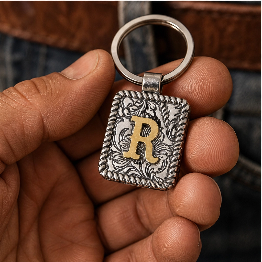 Tagsmith – Personalized Solid Brass Initial Cow Tag Keychain + 50 % OFF