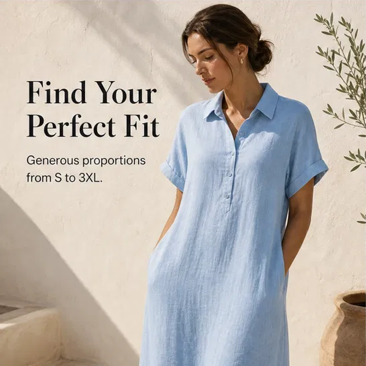 Rivella – Breathable Linen-Blend Collared Midi Shirt Dress + 50% OFF