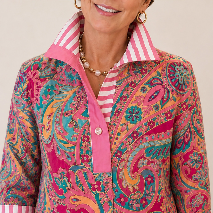 Poplyn – Paisley Popover Shirt with Striped Turn-Back Cuffs + 50% OFF