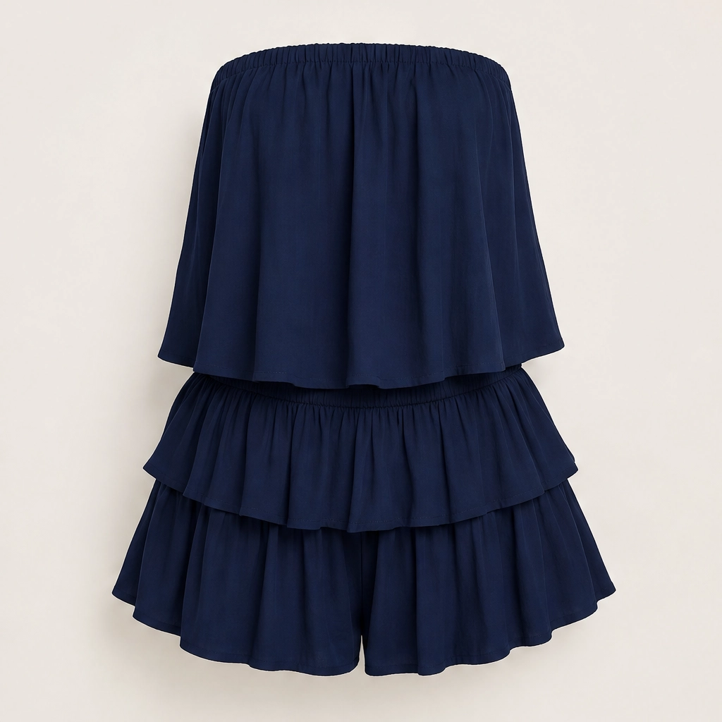 Solera – Strapless Smocked Ruffle Romper with Lined Shorts + 50% OFF