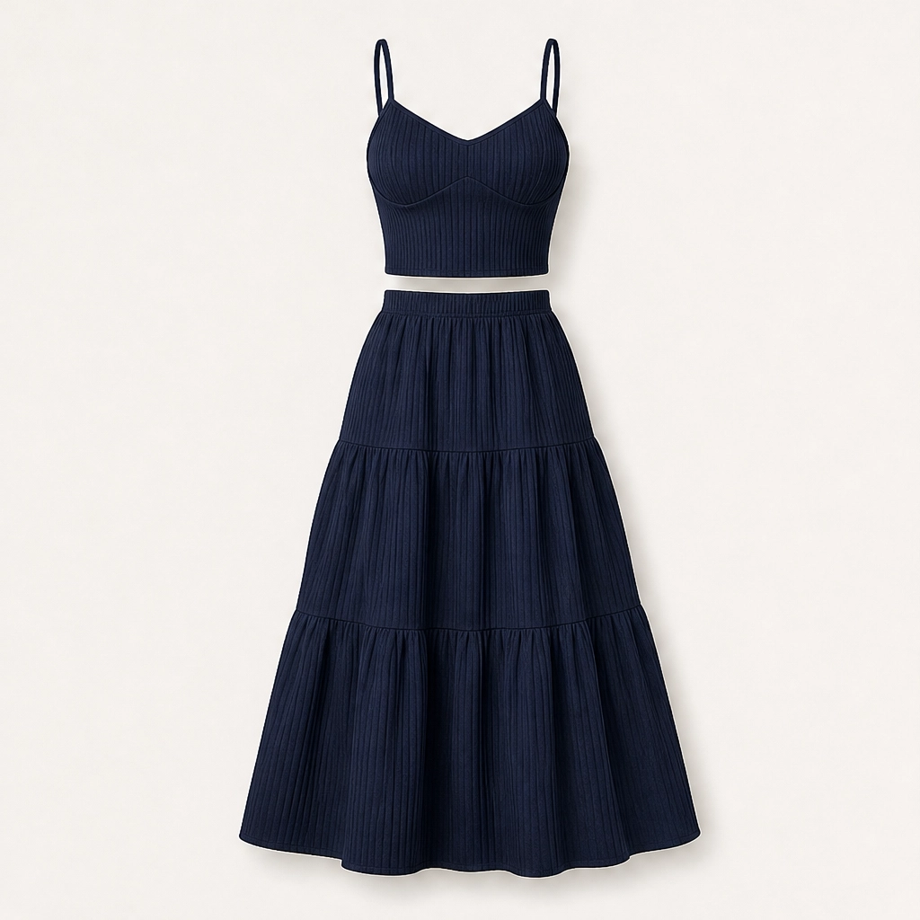 Solène – Tiered Crinkle Two-Piece Cami Top &amp; Maxi Skirt Set + 50% OFF