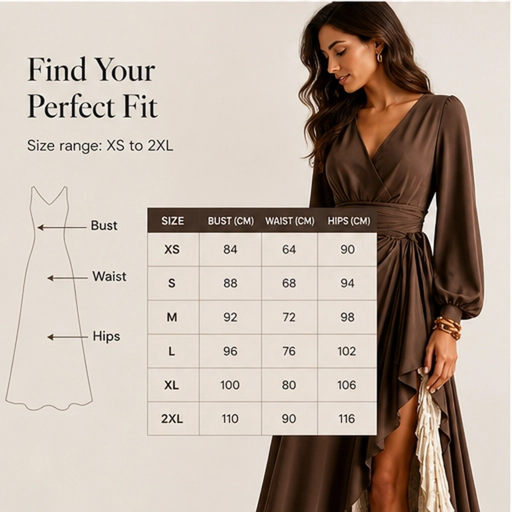 Solenne – Wrap V-Neck Lantern Sleeve Two-Layer Ruffle Slit Maxi Dress + 50% OFF