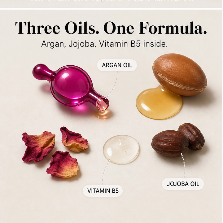 Tressara – Argan &amp; Rosehip Hair Oil Capsules for Silky, Frizz-Free Shine + 1+1 FREE