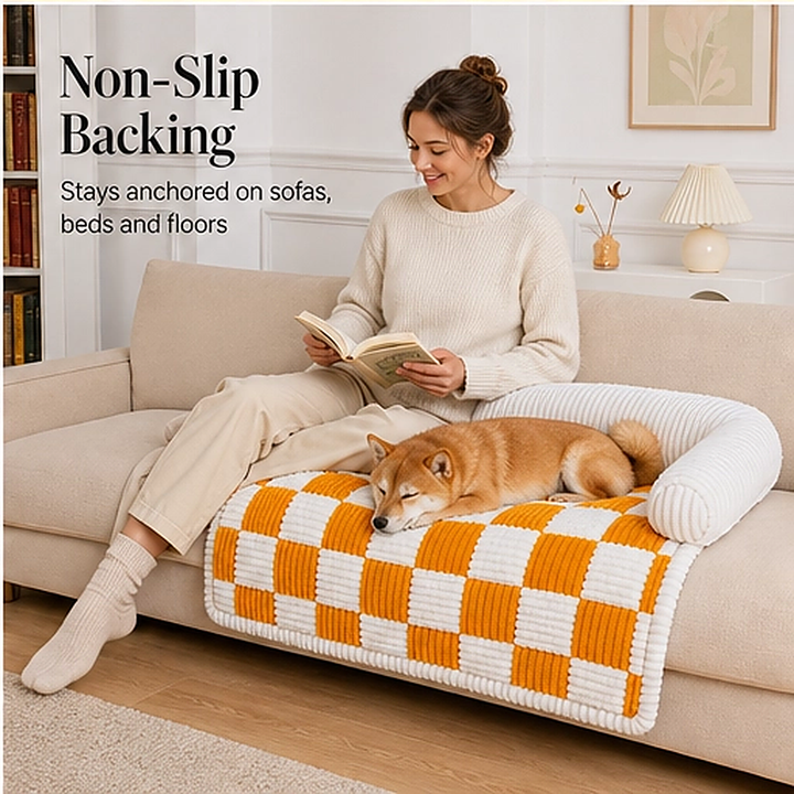 Denwyck – Plush Checkered Anti-Slip Dog Couch Mat &amp; Furniture Protector + 50% OFF