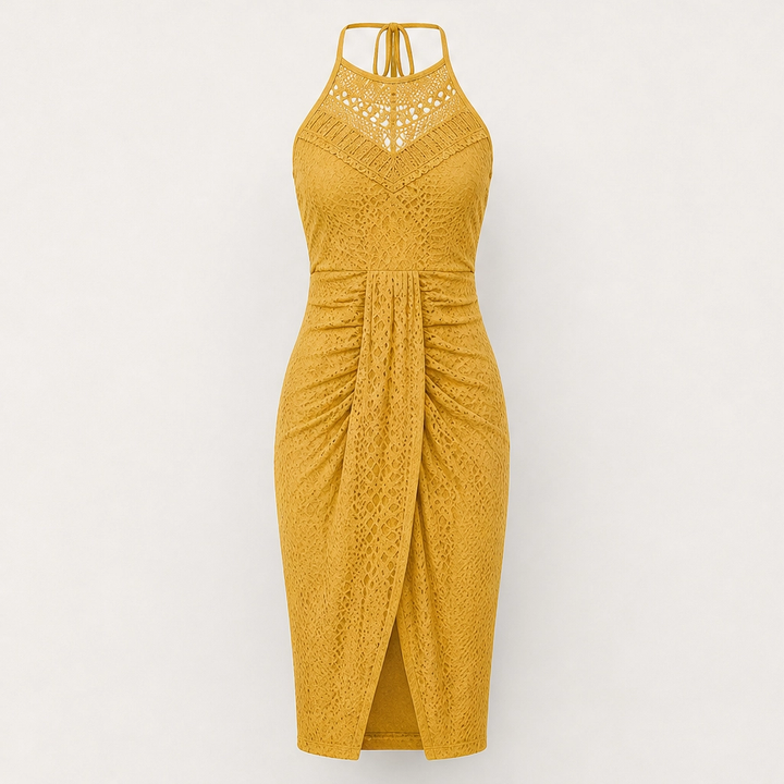 Marisol – Halter Neck Asymmetrical Eyelet Maxi Summer Dress + 50% OFF