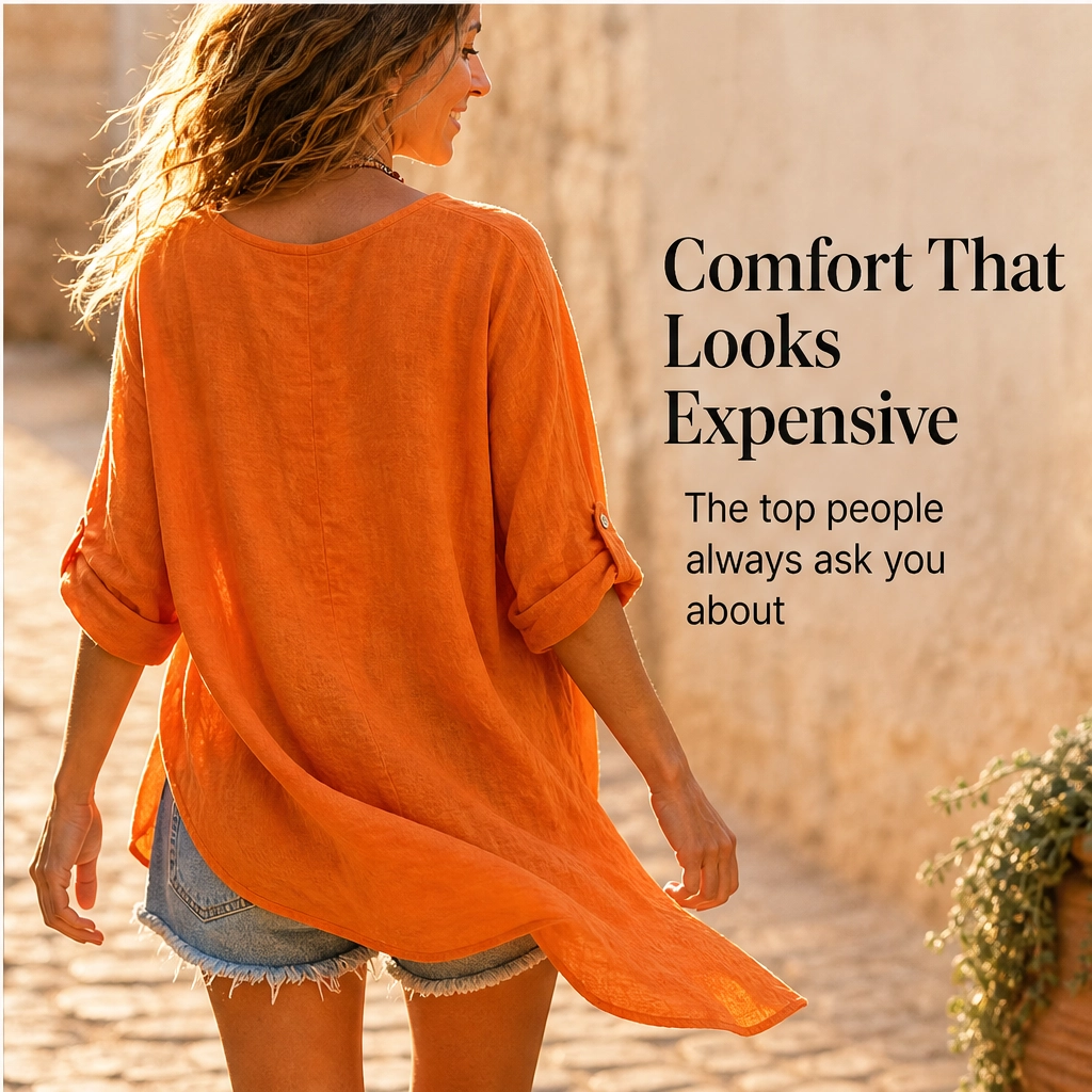 Solene – Twist-Front V-Neck Cotton-Linen Top + 50% OFF