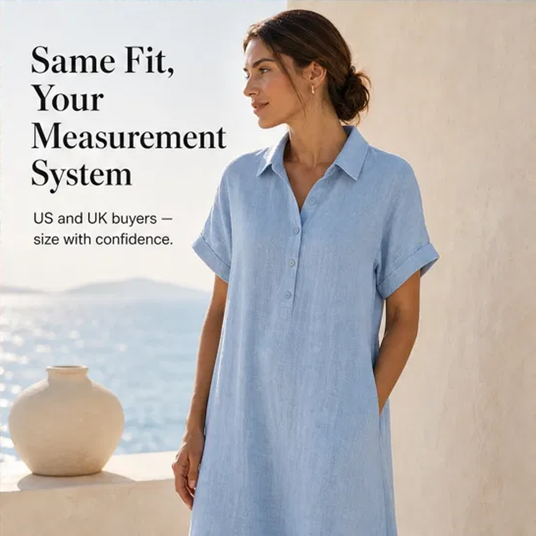 Rivella – Breathable Linen-Blend Collared Midi Shirt Dress + 50% OFF