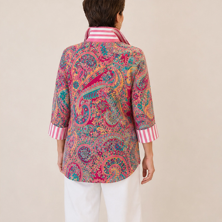 Poplyn – Paisley Popover Shirt with Striped Turn-Back Cuffs + 50% OFF