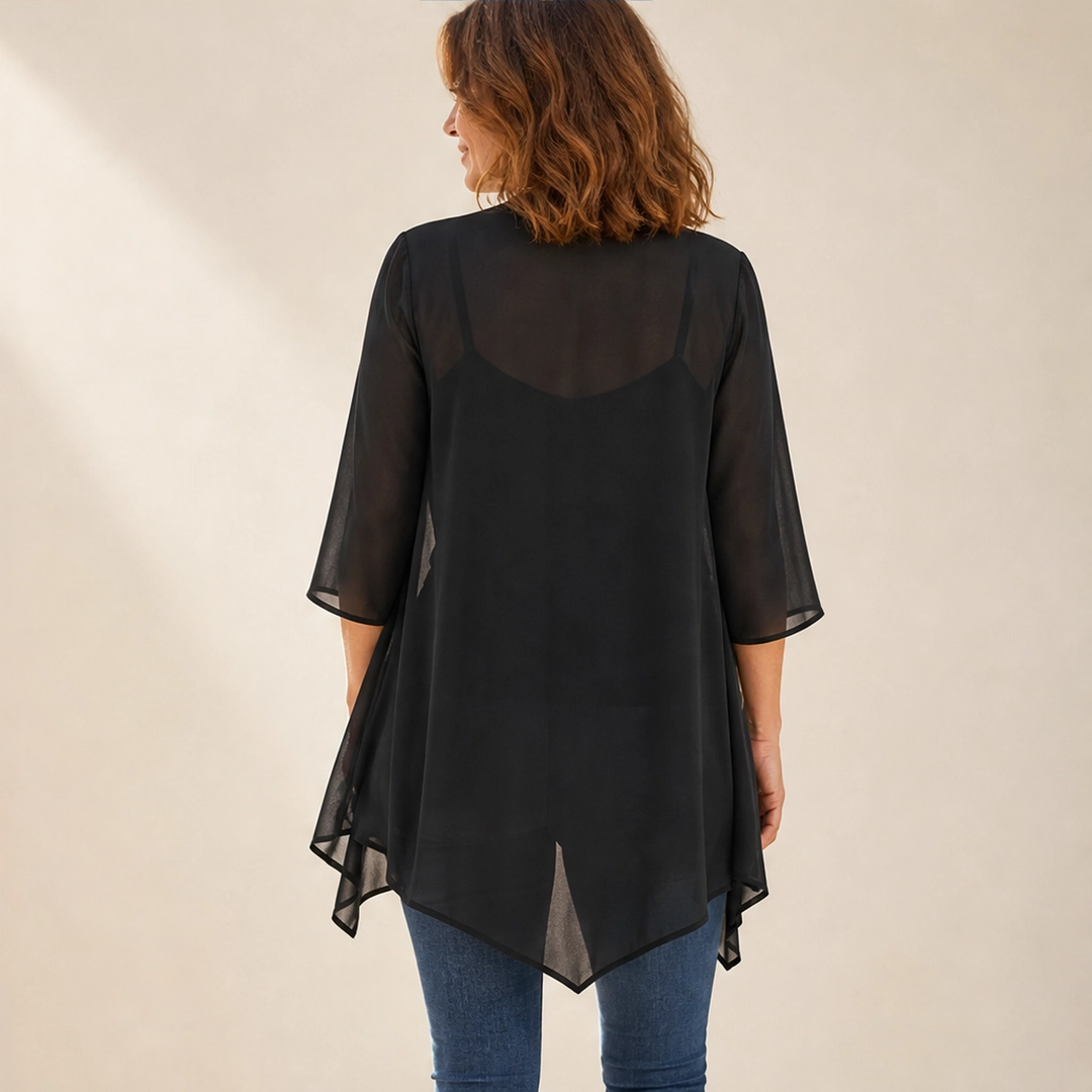 Gossamer – Sheer Chiffon Open-Front Cardigan with 3/4 Sleeves + 50% OFF