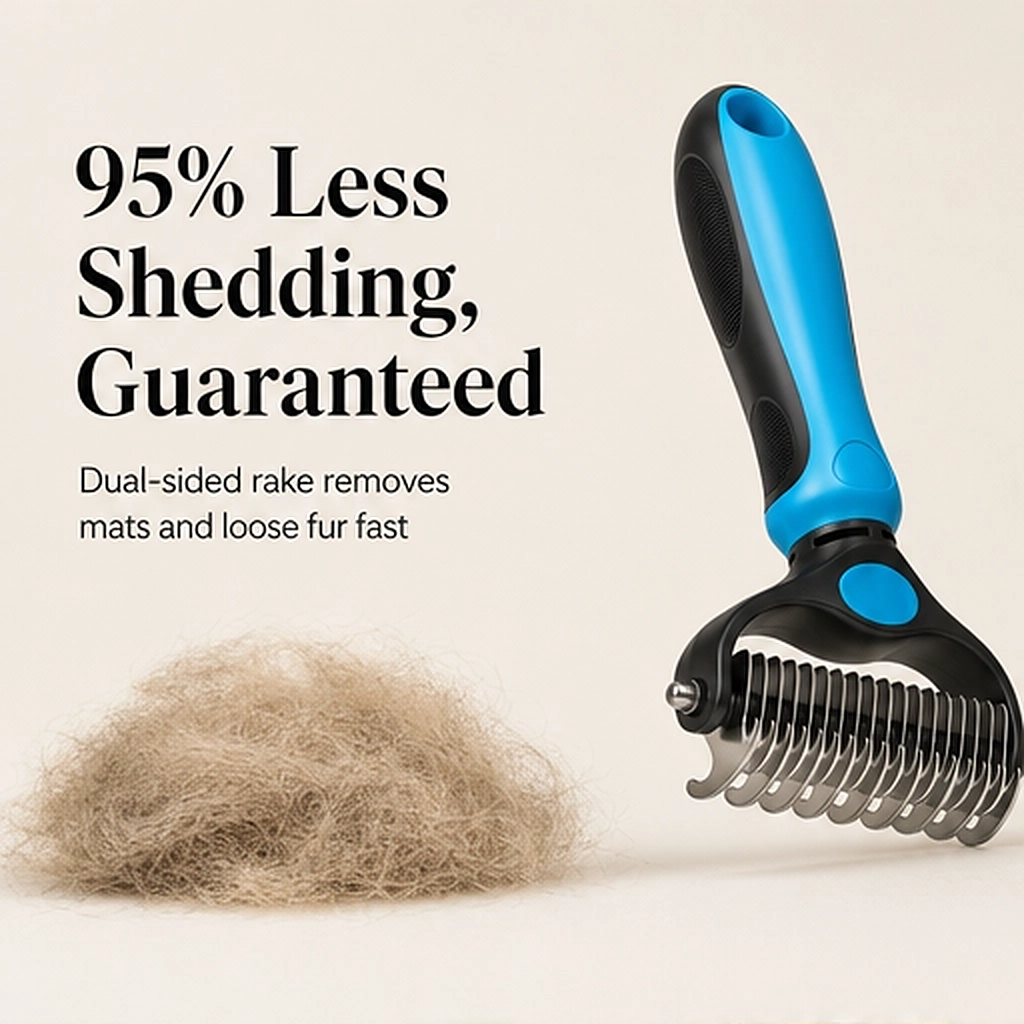 Furrow – Double-Sided Undercoat Rake &amp; Dematting Brush for Dogs and Cats + 50% OFF