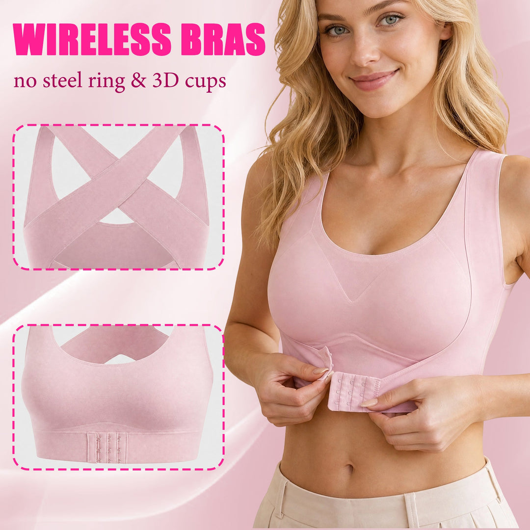Arcelle – Front-Closure Cross-Back Wireless Posture Bra + 50% OFF