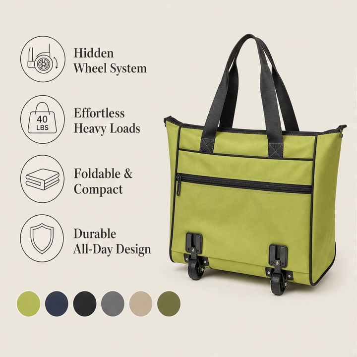 Cartelle – Foldable Rolling Tote with Hidden Wheels Shopping Trolley + 50% OFF