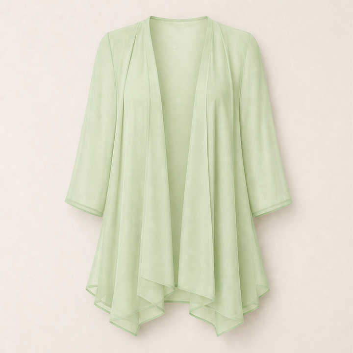 Gossamer – Sheer Chiffon Open-Front Cardigan with 3/4 Sleeves + 50% OFF