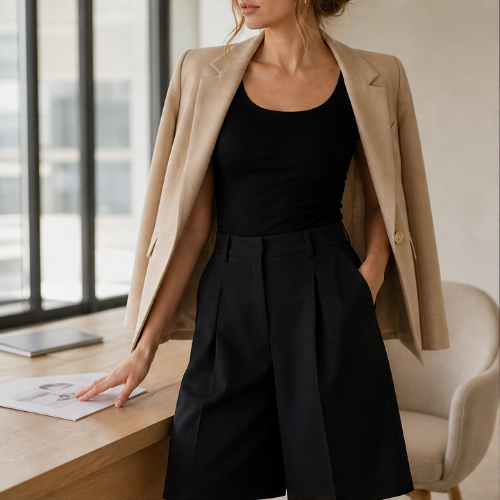 Marlowe – High-Waist Pleated Tailored Bermuda Shorts + 50% OFF