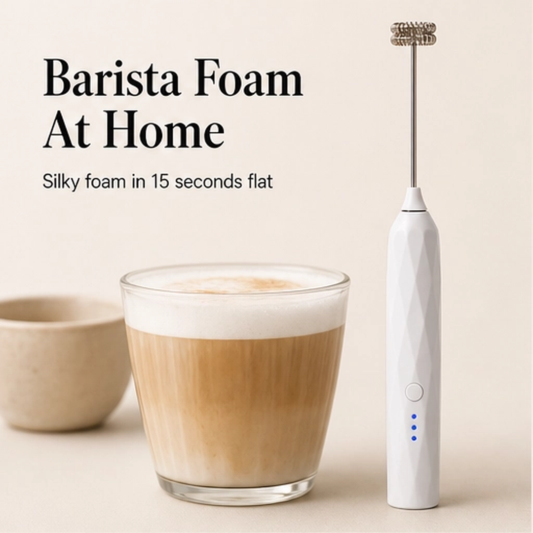 Cremara – 3-Speed Rechargeable Handheld Milk Frother &amp; Whisk Set + 50% OFF