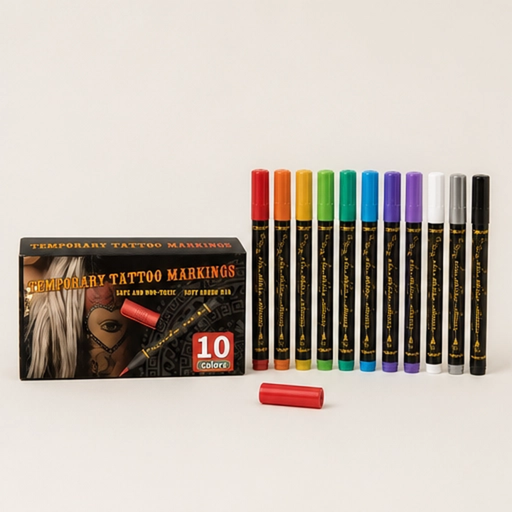 Inkmuse – 10-Color Water-Resistant Temporary Tattoo Marker Set + BUY 1 PICK 1