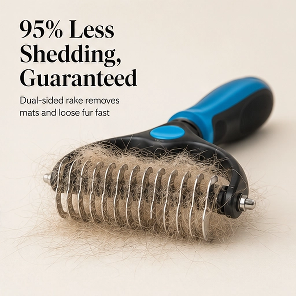 Furrow – Double-Sided Undercoat Rake &amp; Dematting Brush for Dogs and Cats + 50% OFF