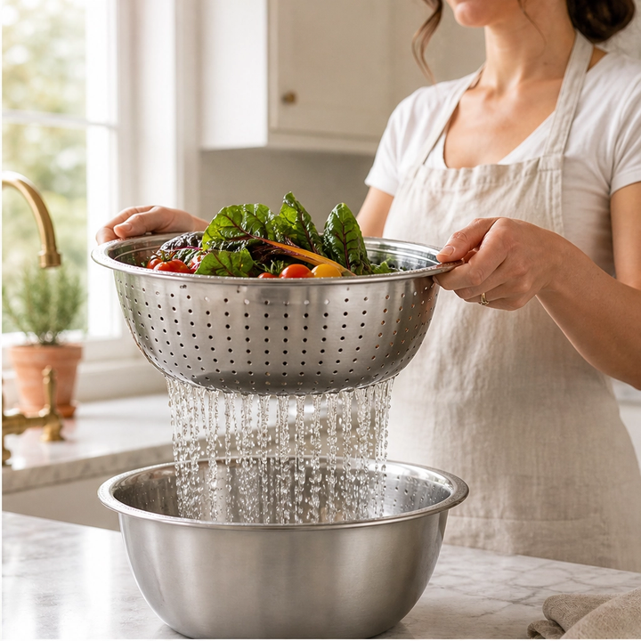 Prepwell – 3-in-1 Stainless Steel Basin with Grater Lid &amp; Drain Basket + 50% OFF
