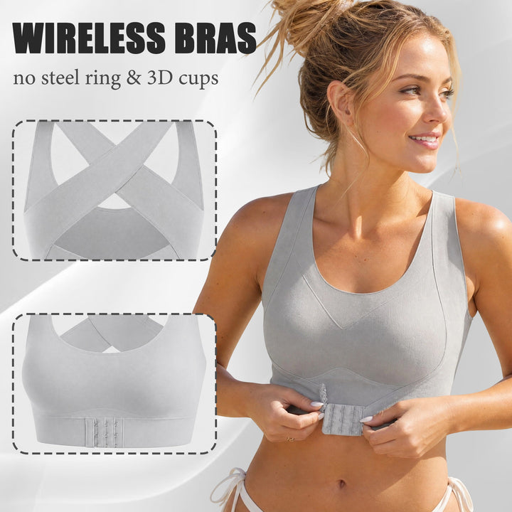 Arcelle – Front-Closure Cross-Back Wireless Posture Bra + 50% OFF