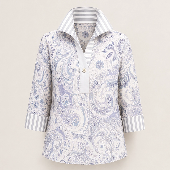 Poplyn – Paisley Popover Shirt with Striped Turn-Back Cuffs + 50% OFF