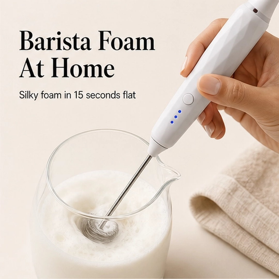 Cremara – 3-Speed Rechargeable Handheld Milk Frother &amp; Whisk Set + 50% OFF