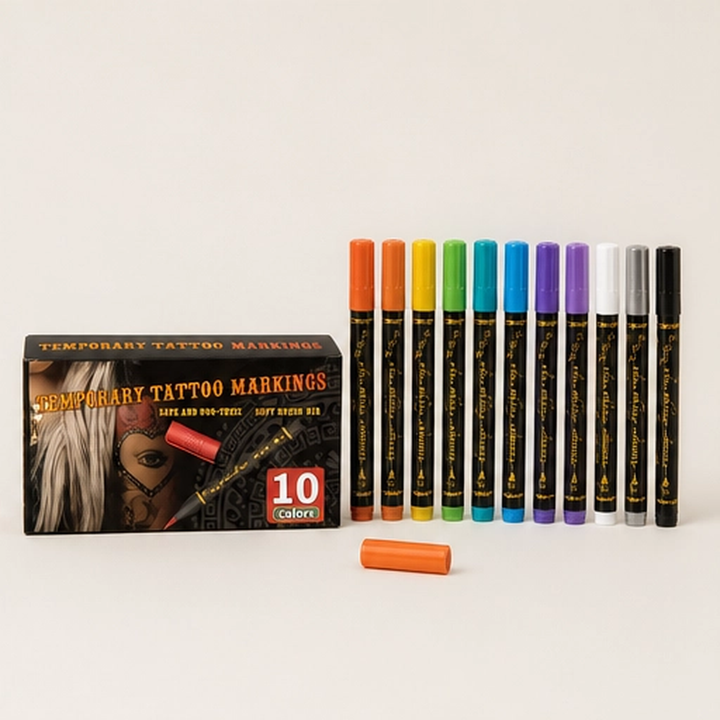 Inkmuse – 10-Color Water-Resistant Temporary Tattoo Marker Set + BUY 1 PICK 1