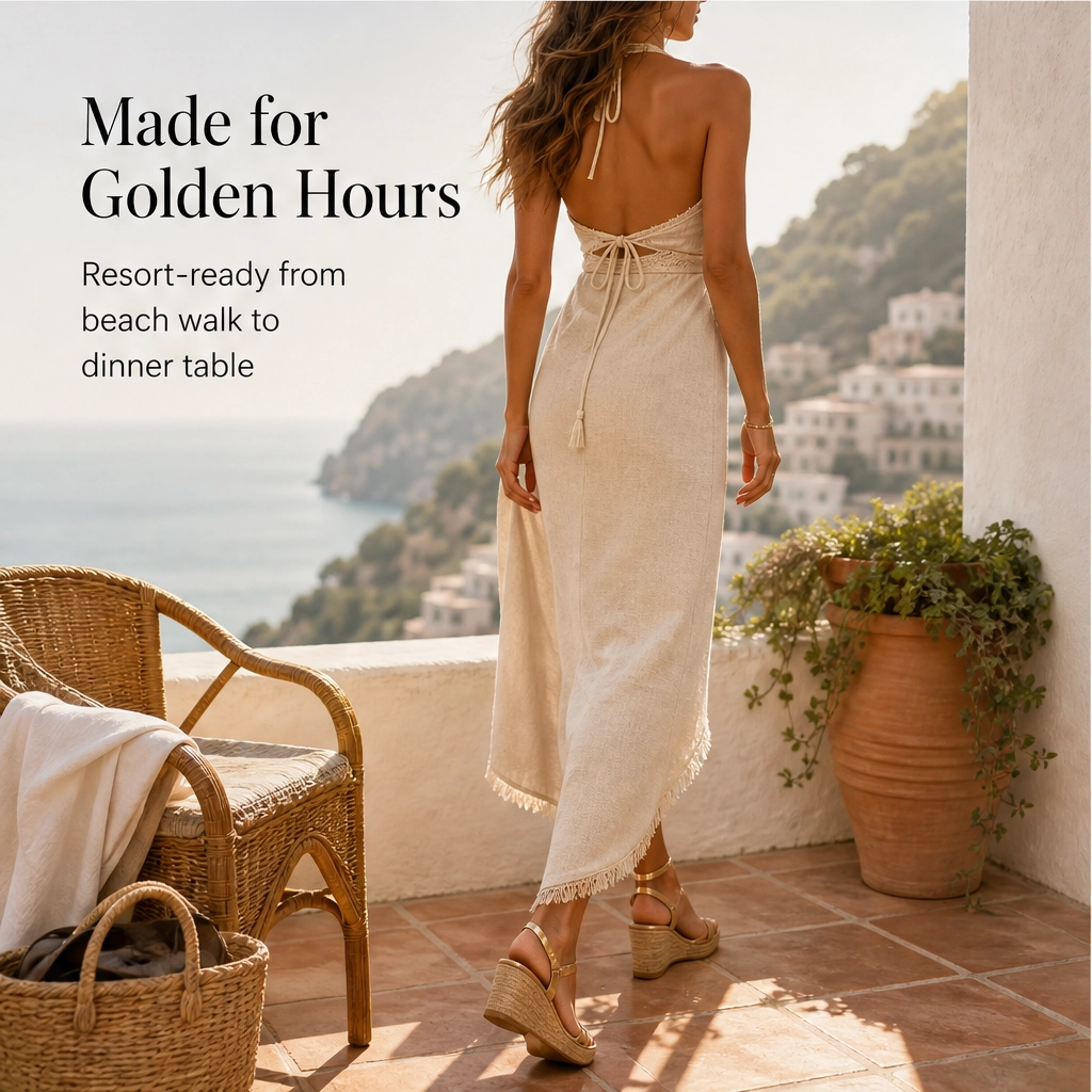 Sablé – Lace-Trim Faux-Linen Wrap Maxi Dress + 50% OFF