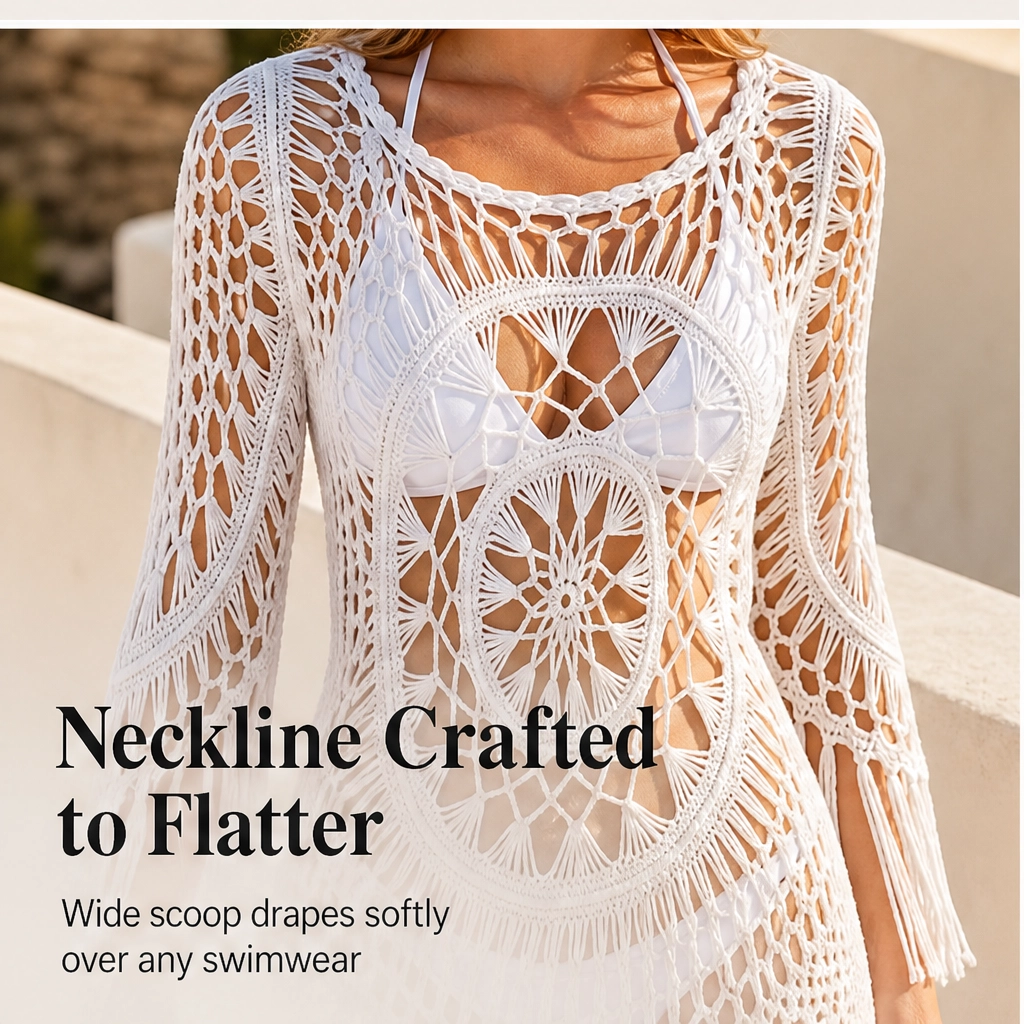 Marévah – Crochet Tassel Beach Cover-Up with Flowing One-Size Fit + 50% OFF