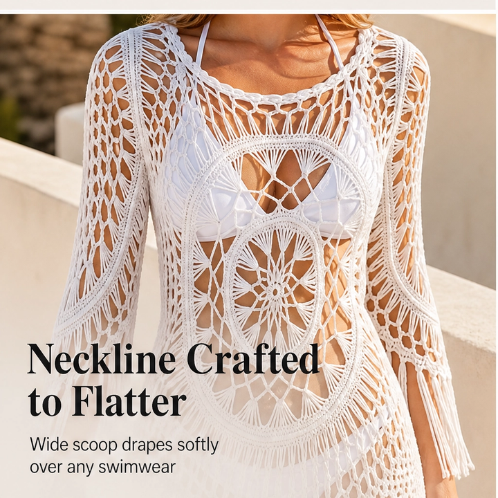 Marévah – Crochet Tassel Beach Cover-Up with Flowing One-Size Fit + 50% OFF