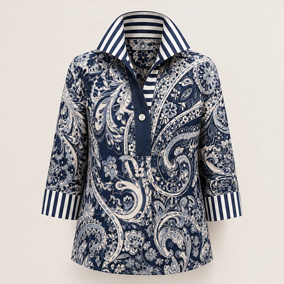 Poplyn – Paisley Popover Shirt with Striped Turn-Back Cuffs + 50% OFF