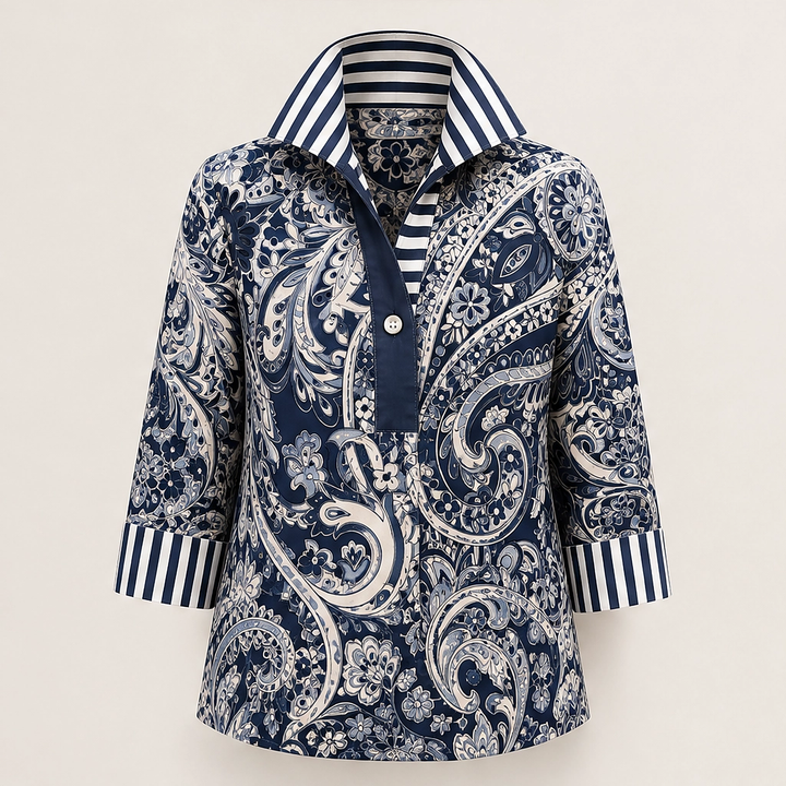 Poplyn – Paisley Popover Shirt with Striped Turn-Back Cuffs + 50% OFF