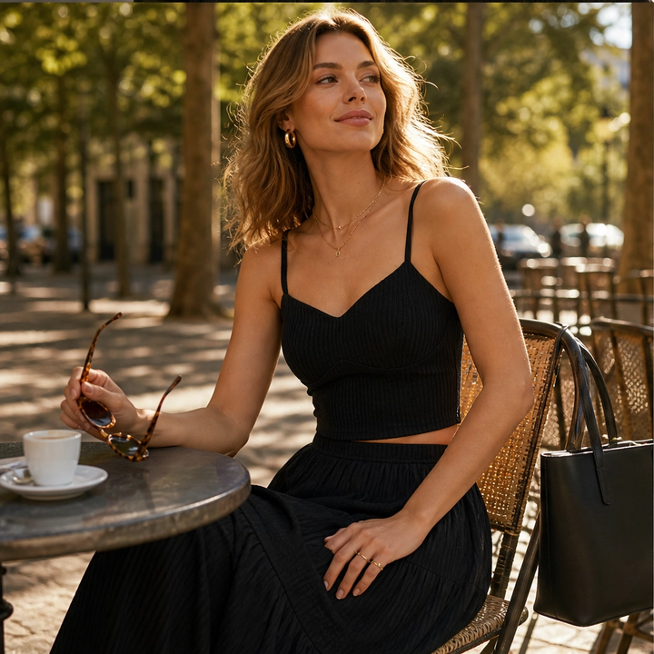Solène – Tiered Crinkle Two-Piece Cami Top &amp; Maxi Skirt Set + 50% OFF