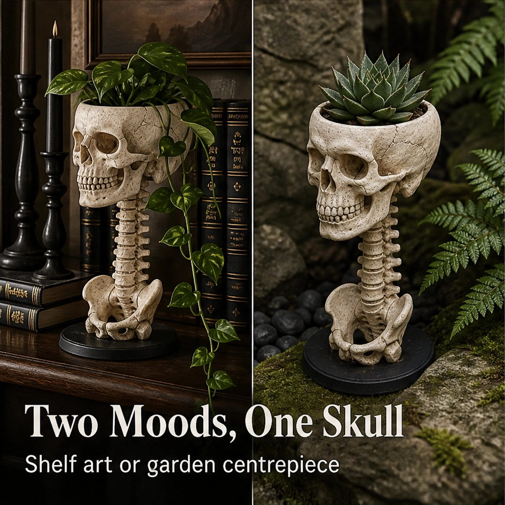 Vertebloom – Gothic Skull &amp; Spine Statement Planter for Year-Round Decor + 50% OFF