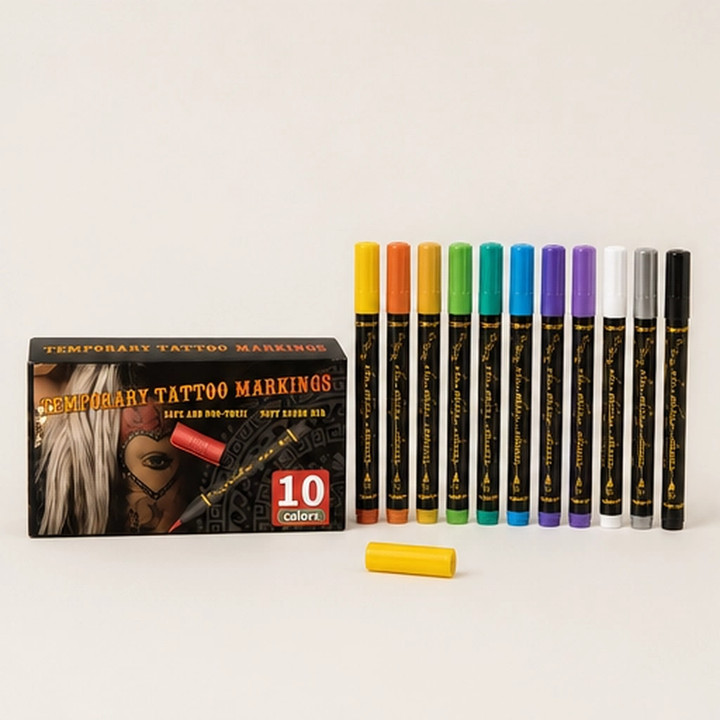 Inkmuse – 10-Color Water-Resistant Temporary Tattoo Marker Set + BUY 1 PICK 1